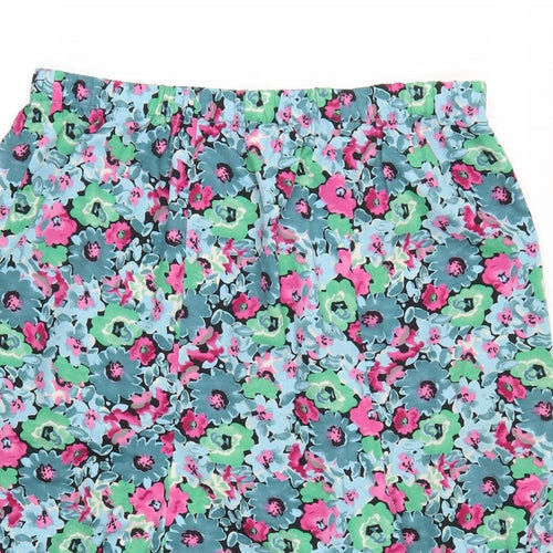 Preworn Womens Multicoloured Floral  Swing Skirt Size 33 in  - Blue Pink and Green Flowers