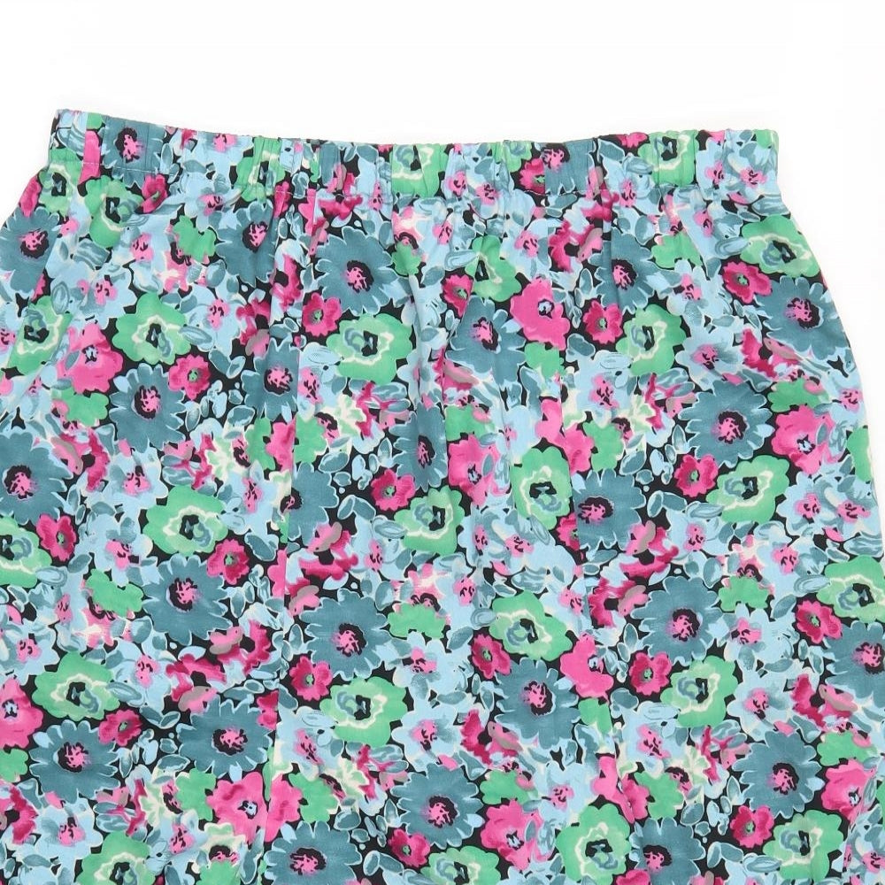 Preworn Womens Multicoloured Floral  Swing Skirt Size 33 in  - Blue Pink and Green Flowers