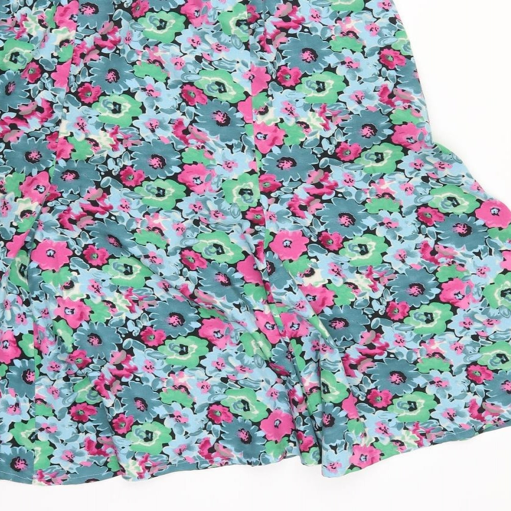 Preworn Womens Multicoloured Floral  Swing Skirt Size 33 in  - Blue Pink and Green Flowers