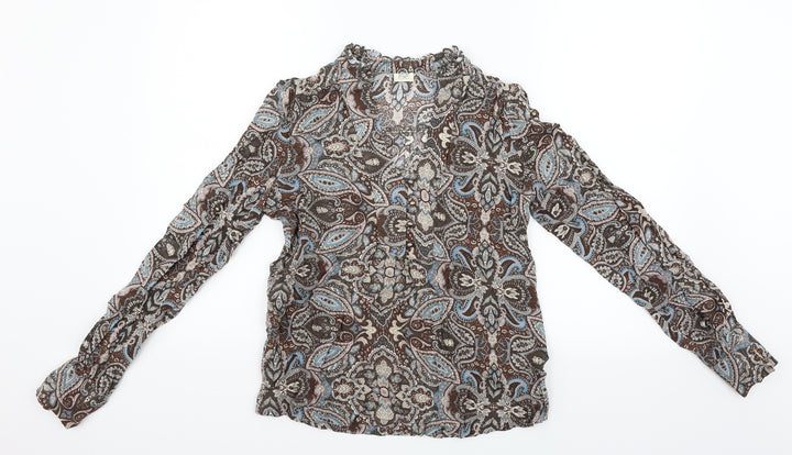F&F Womens Brown Geometric  Basic Button-Up Size 8