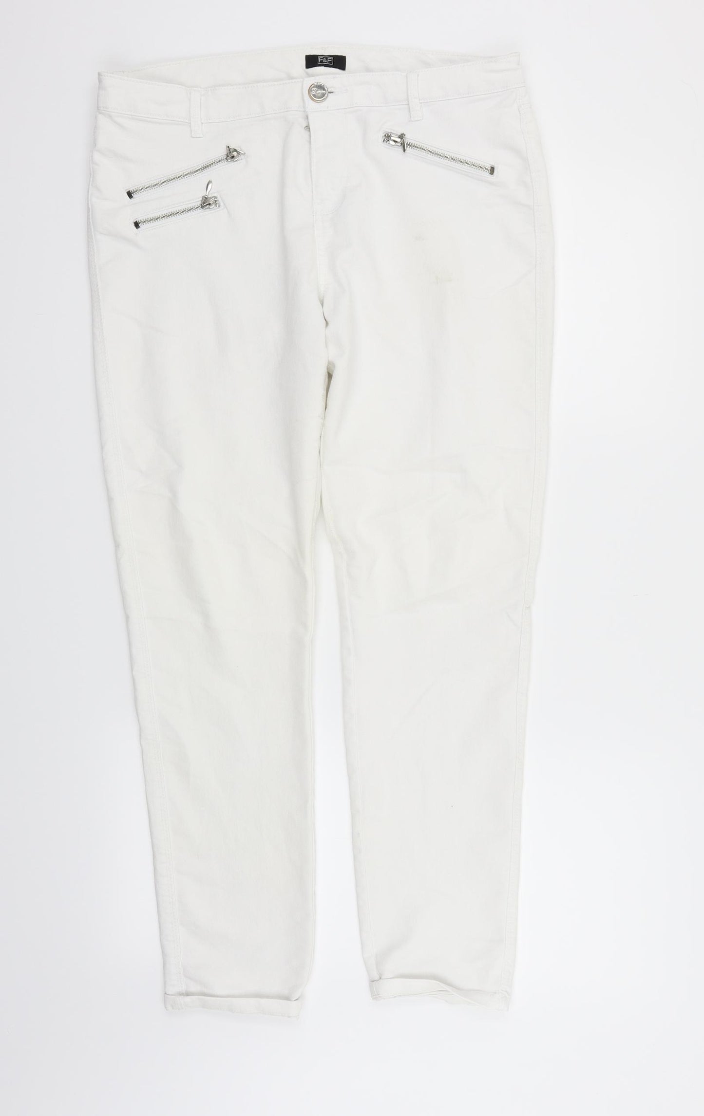 F&F Womens White   Straight Jeans Size 14 L25 in