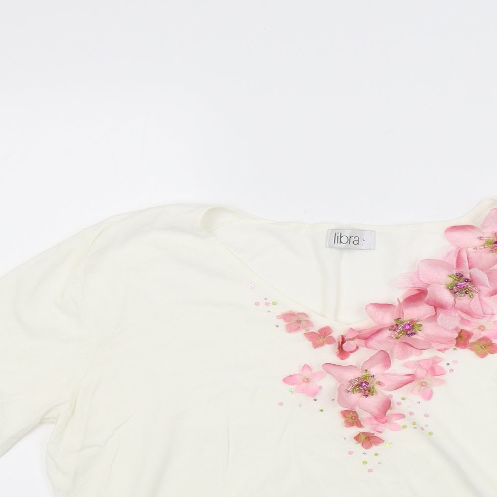Libra Womens White Floral  Basic Blouse Size L