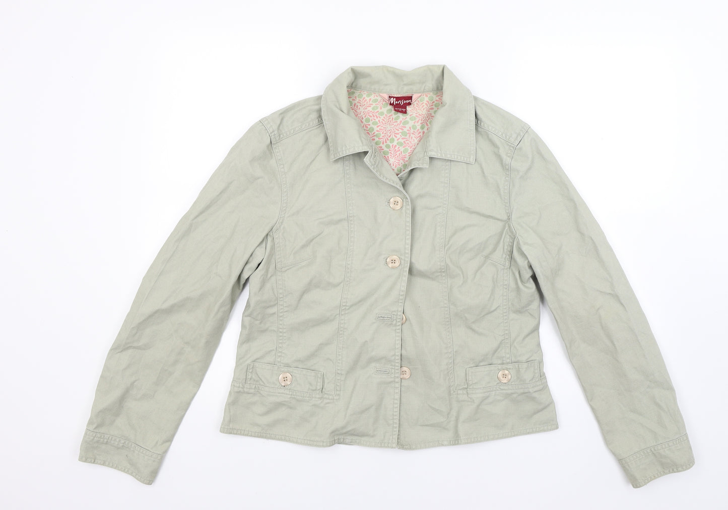 Monsoon Womens Green  Denim Jacket Coat Size 14