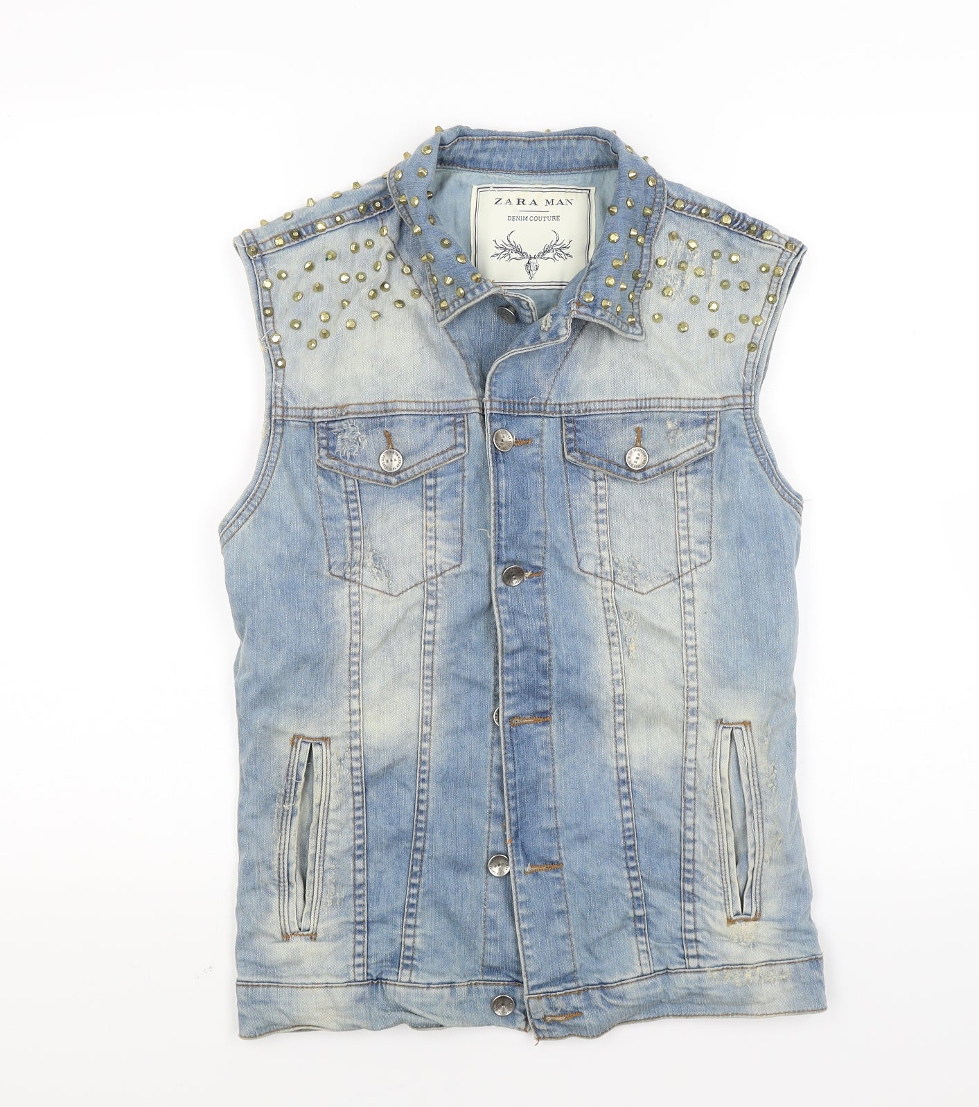 Zara Mens Blue  Denim Jacket Waistcoat Size M