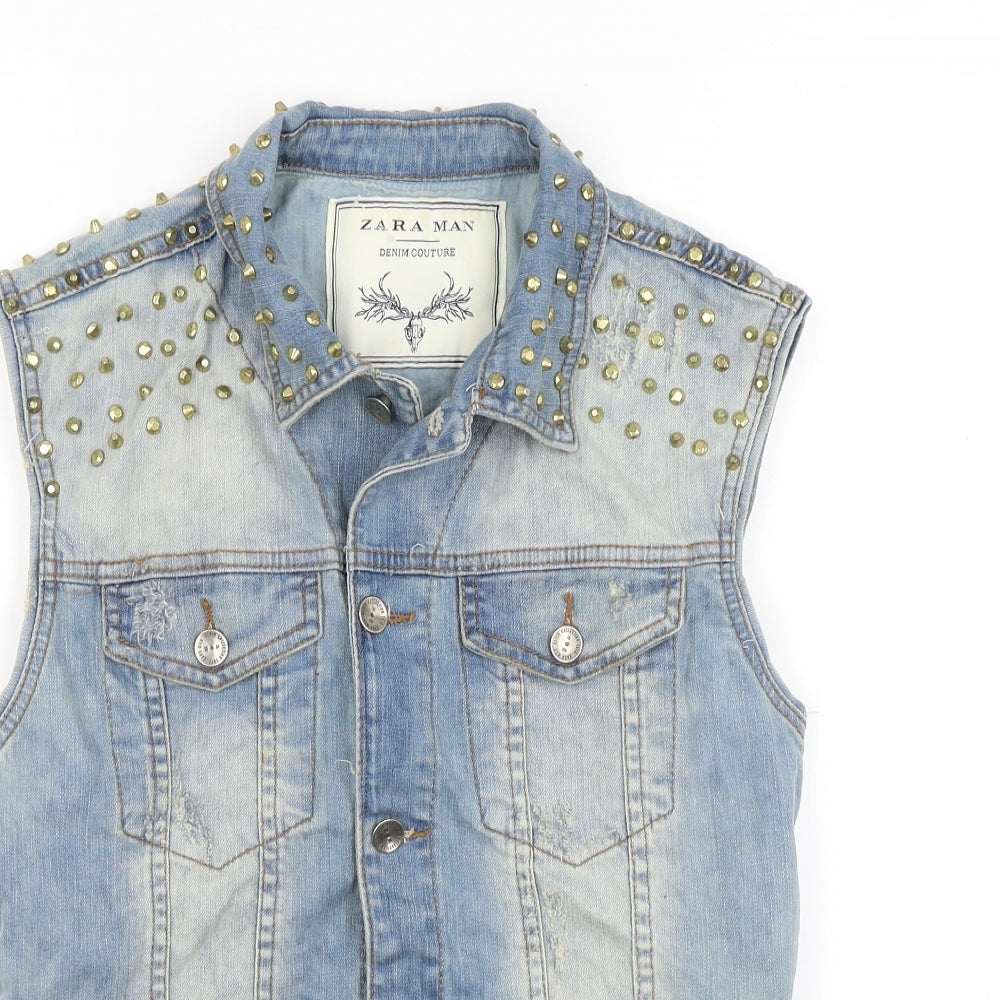 Zara Mens Blue  Denim Jacket Waistcoat Size M