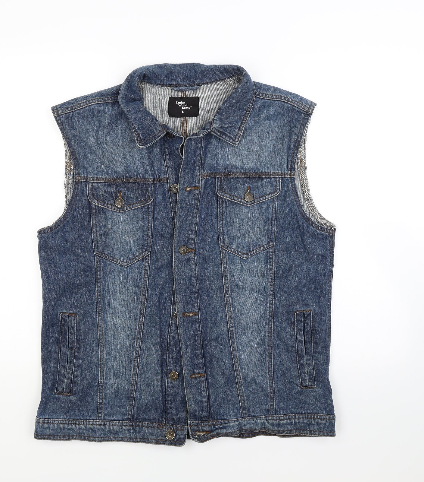 Ceader wood state Mens Blue  Denim Gilet Coat Size L