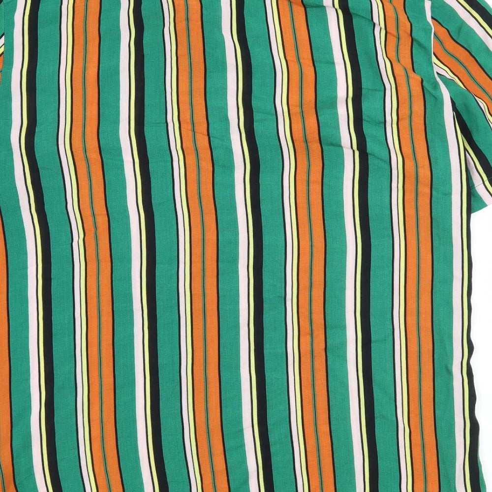 River Island Mens Green Striped   Button-Up Size M