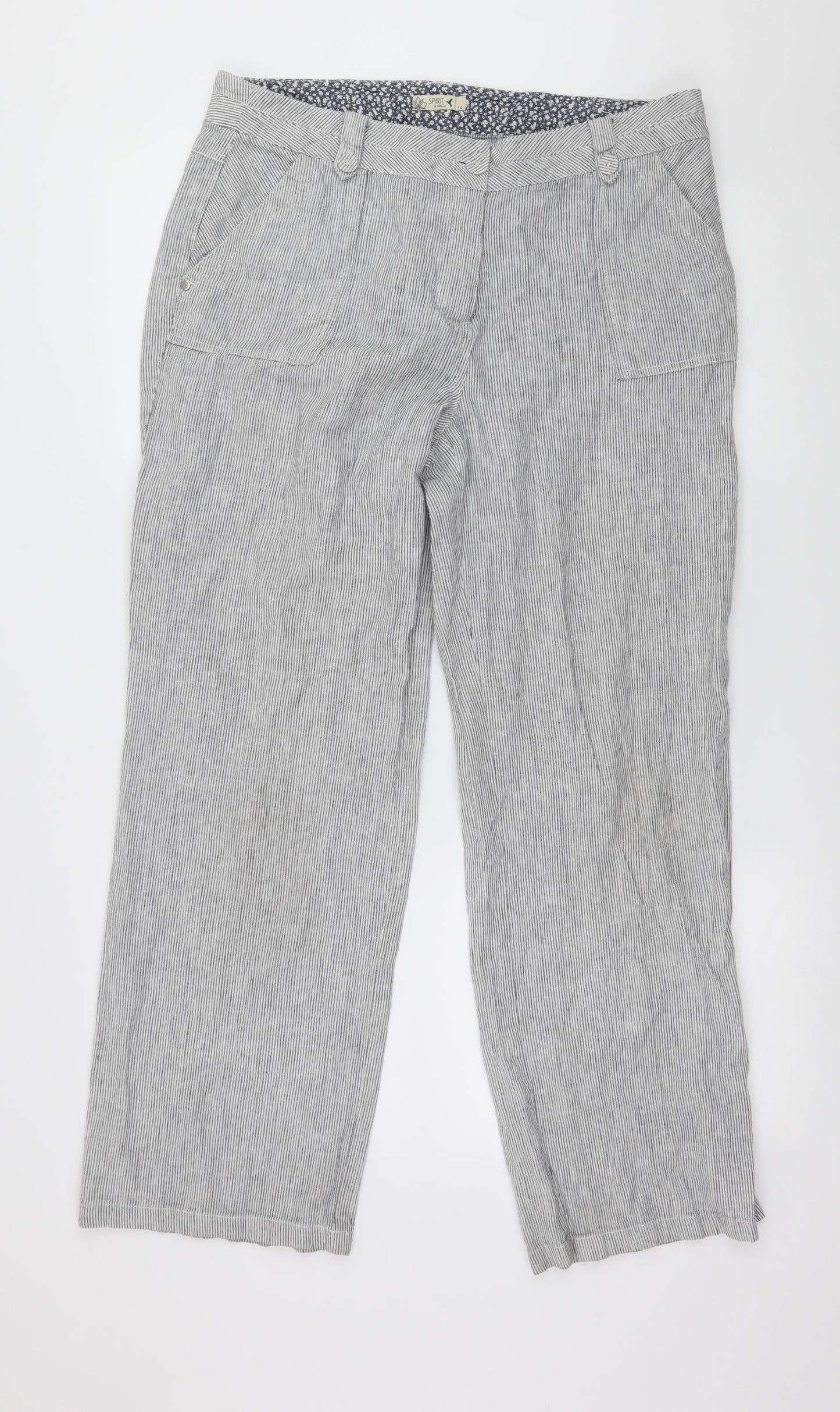 M&Co Womens Blue Striped  Trousers  Size 14 L29 in