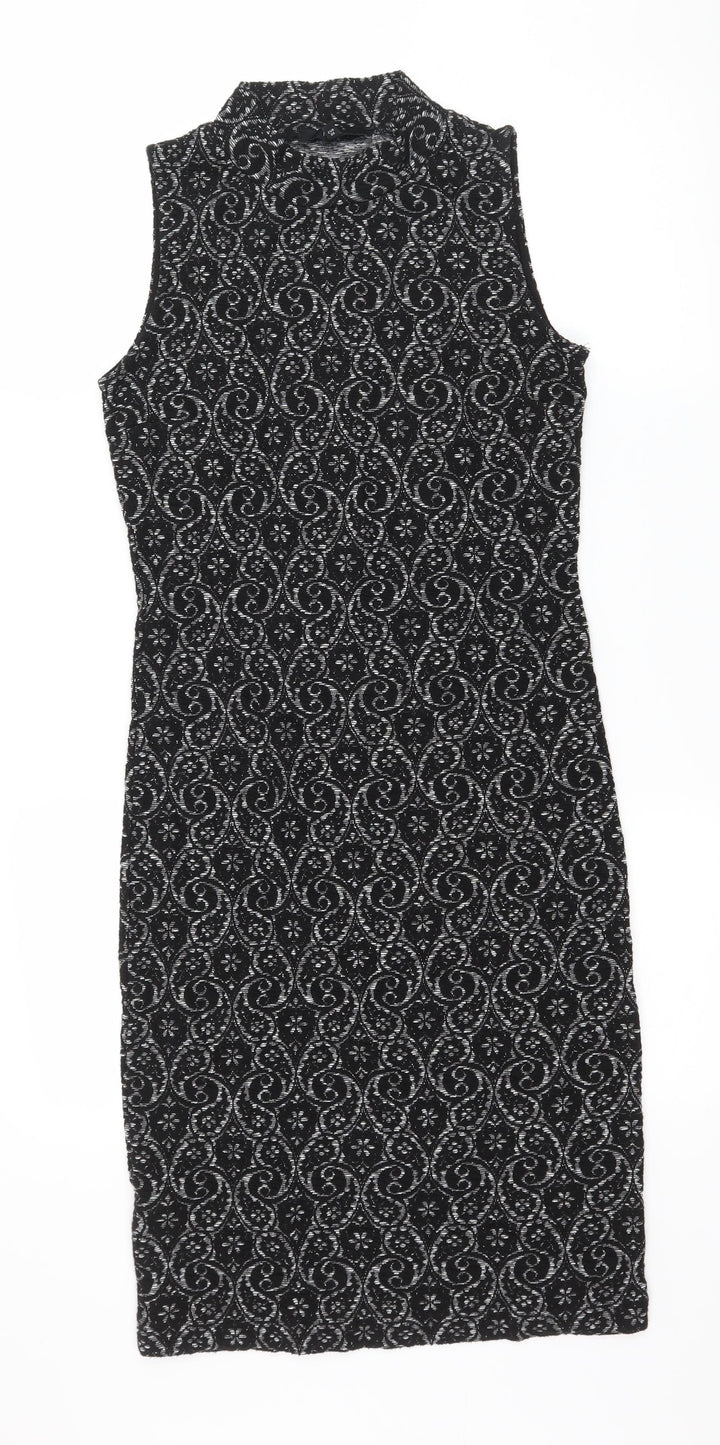 NEXT Womens Black Geometric Jersey Bodycon Size 8
