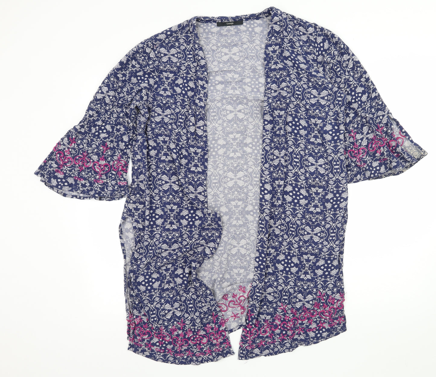 George Womens Blue Floral  Kimono Blouse Size 12