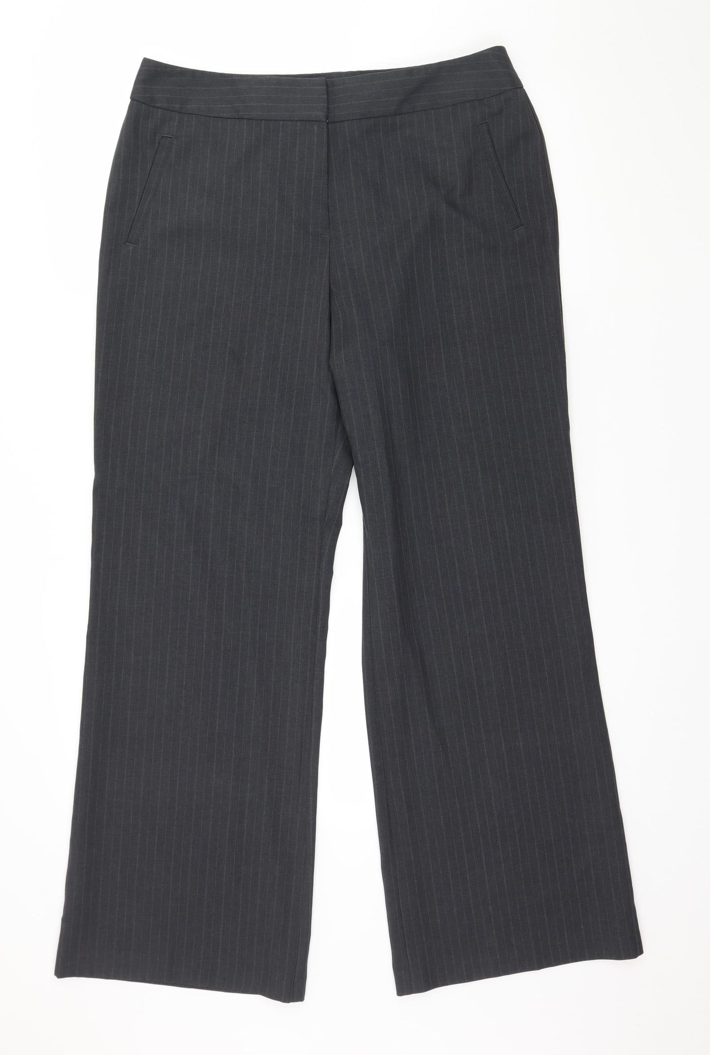 Marks and Spencer Womens Grey Striped  Trousers  Size 14 L30 in