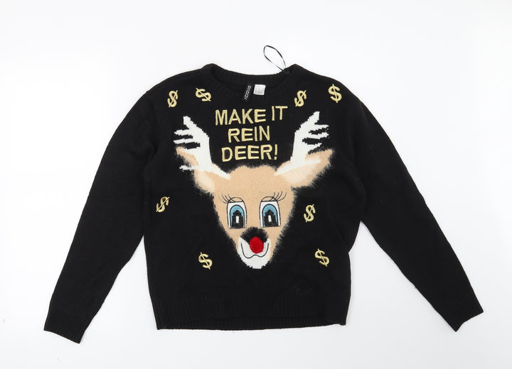 H&M Womens Black   Pullover Jumper Size XS  - Make it Reindeer!