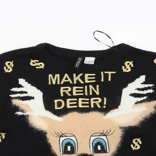 H&M Womens Black   Pullover Jumper Size XS  - Make it Reindeer!