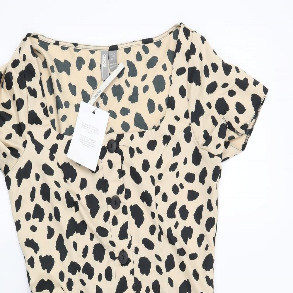 ASOS Womens Beige Animal Print  Fit & Flare  Size 6