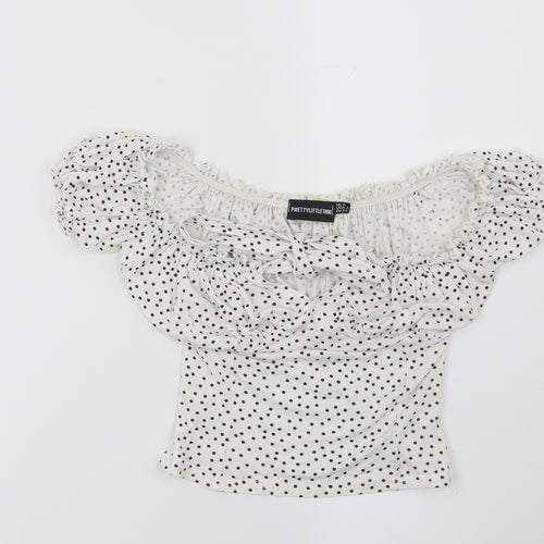 PRETTYLITTLETHING Womens White Polka Dot  Basic Blouse Size 6