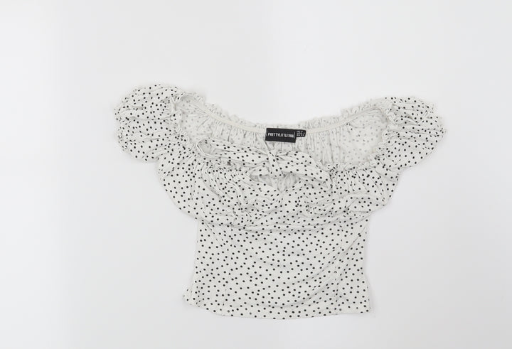 PRETTYLITTLETHING Womens White Polka Dot Basic Blouse Size 6