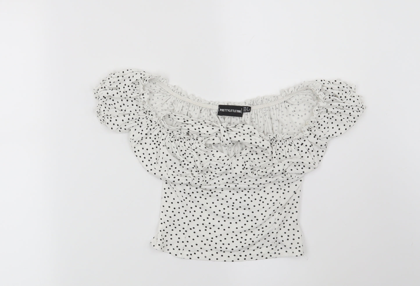 PRETTYLITTLETHING Womens White Polka Dot  Basic Blouse Size 6