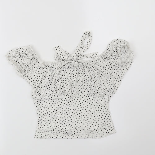 PRETTYLITTLETHING Womens White Polka Dot  Basic Blouse Size 6