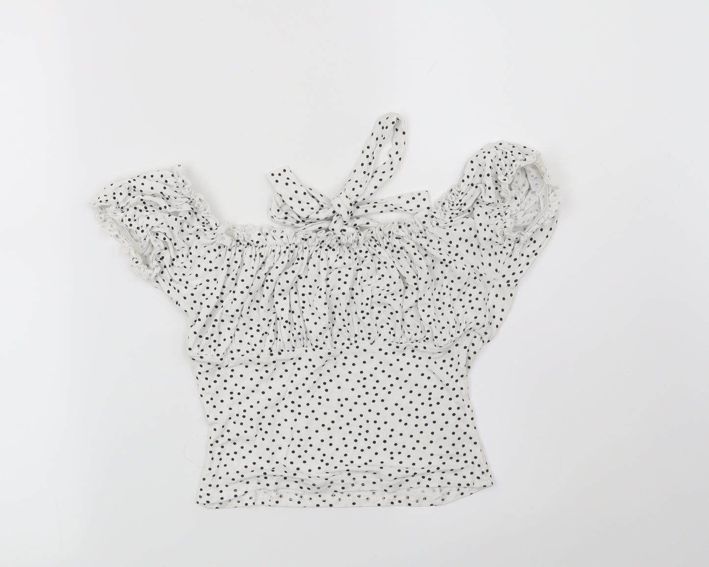 PRETTYLITTLETHING Womens White Polka Dot  Basic Blouse Size 6
