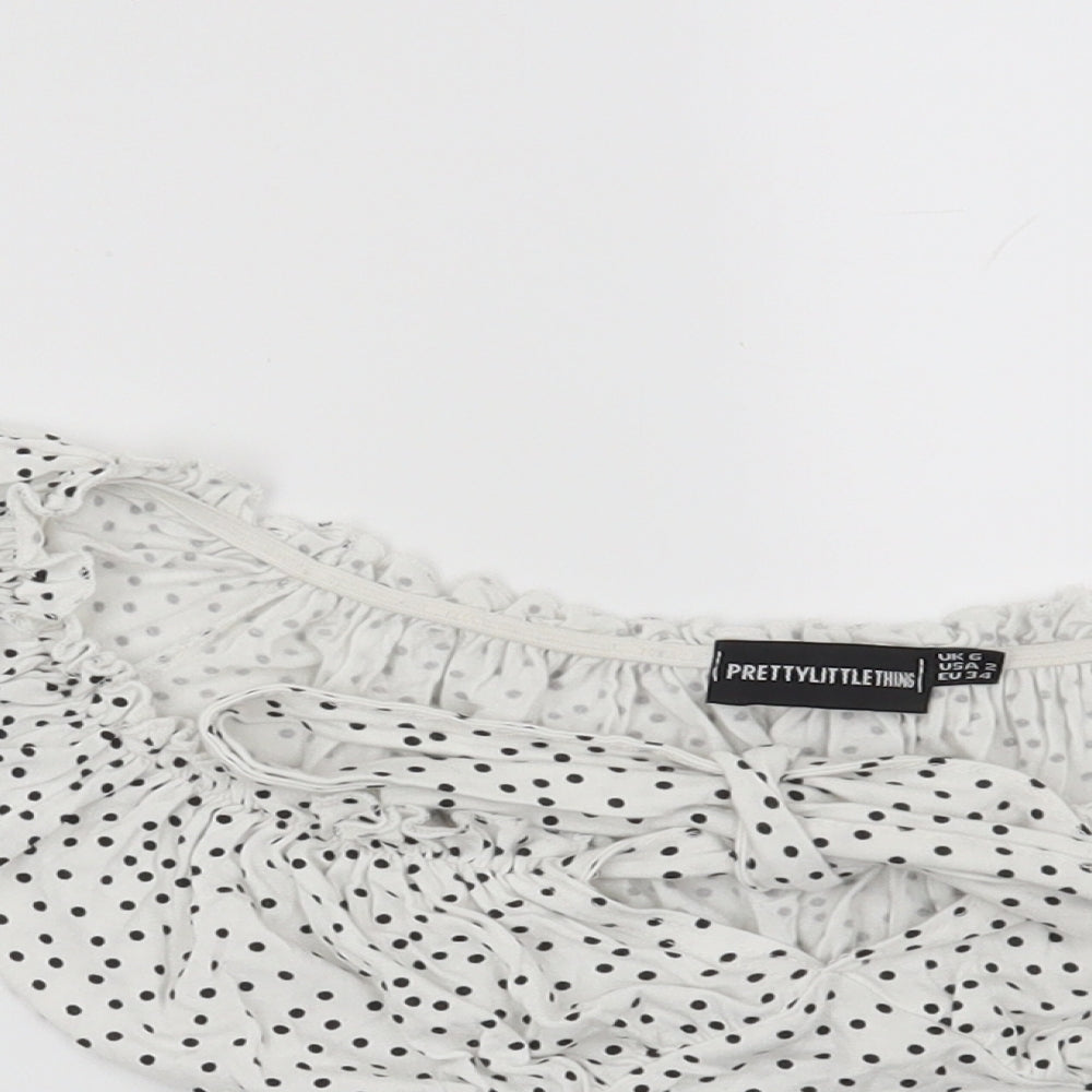 PRETTYLITTLETHING Womens White Polka Dot  Basic Blouse Size 6