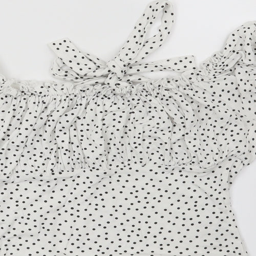 PRETTYLITTLETHING Womens White Polka Dot  Basic Blouse Size 6