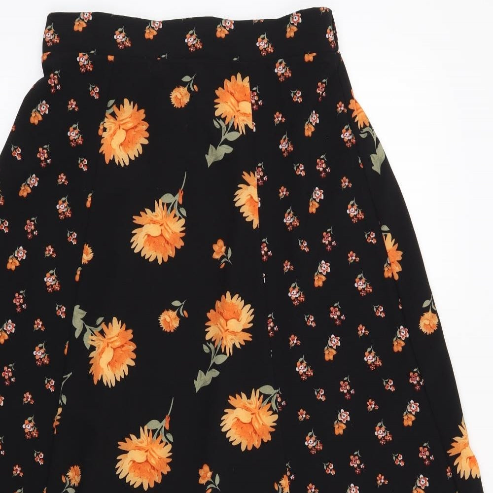 George Womens Black Floral  A-Line Skirt Size 8