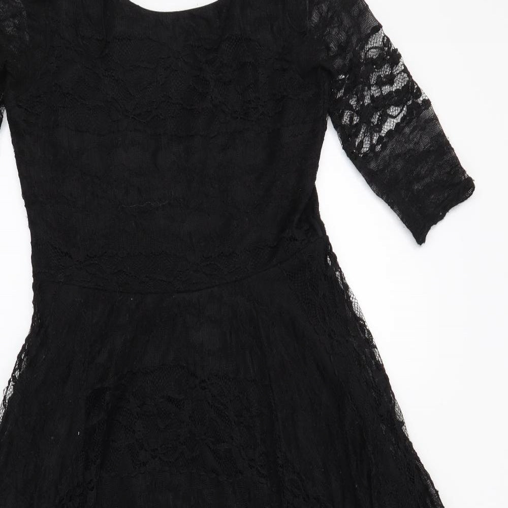 River Island Womens Black Geometric  Skater Dress  Size 8