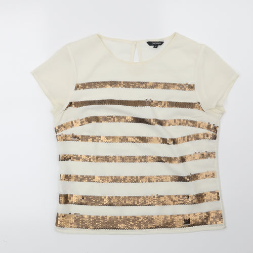 Papaya Womens Beige Striped  Basic Blouse Size 10