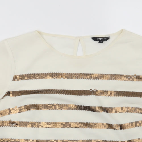 Papaya Womens Beige Striped  Basic Blouse Size 10