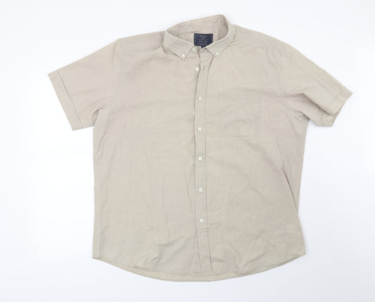Front view of Atlantic Bay men’s beige button-up, size XL