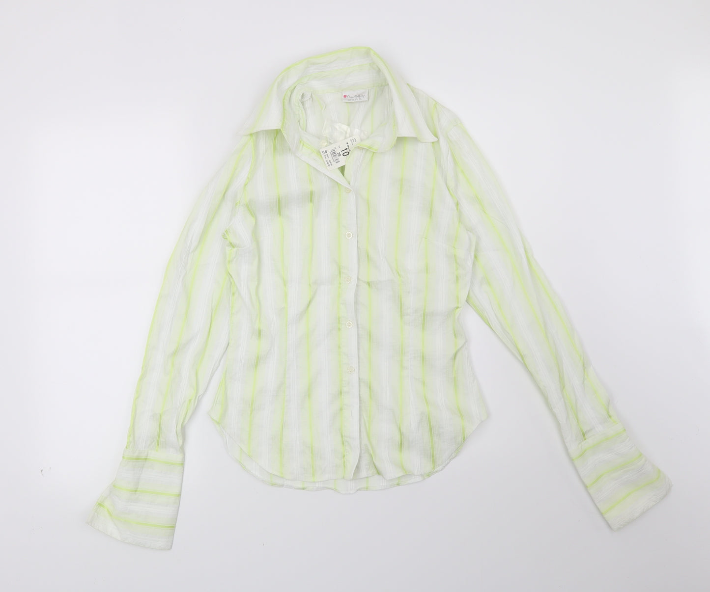 Miss Selfridge Womens Green Striped  Basic Button-Up Size 10
