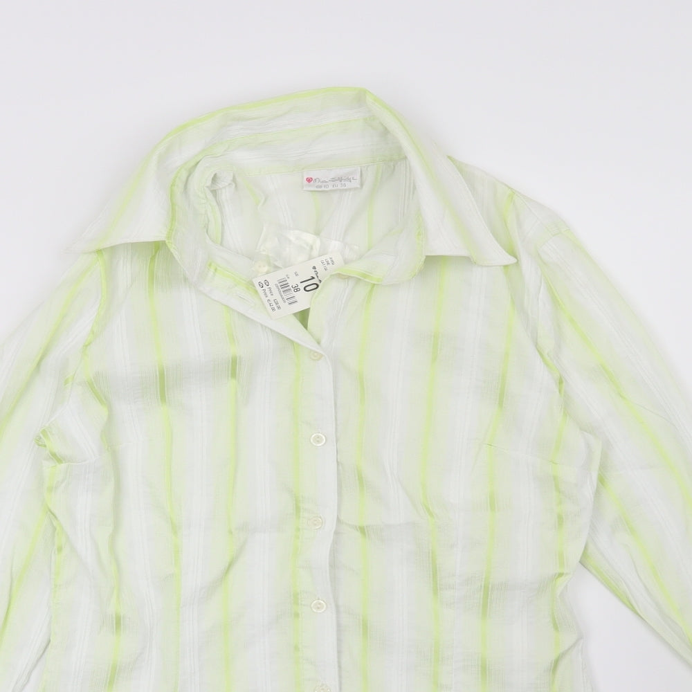Miss Selfridge Womens Green Striped  Basic Button-Up Size 10