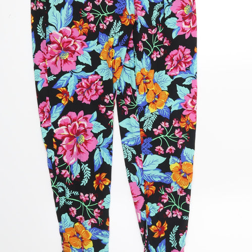 Preworn Womens Black Floral  Trousers  Size 8 L30 in