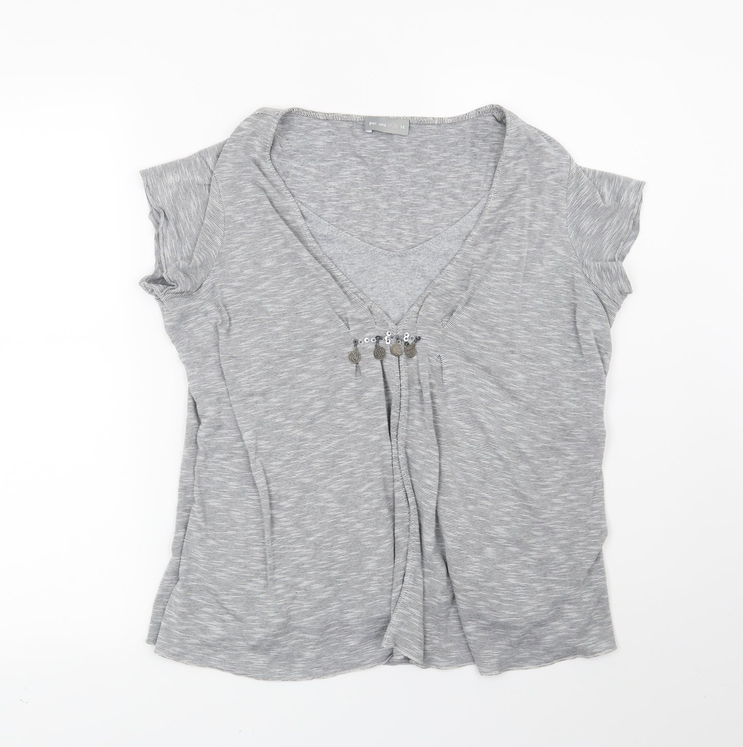Per Una Womens Grey Striped  Basic T-Shirt Size 14