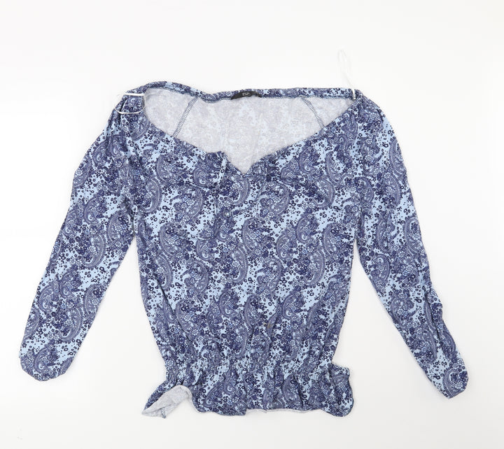 F&F Womens Blue Floral Basic Blouse Size 10