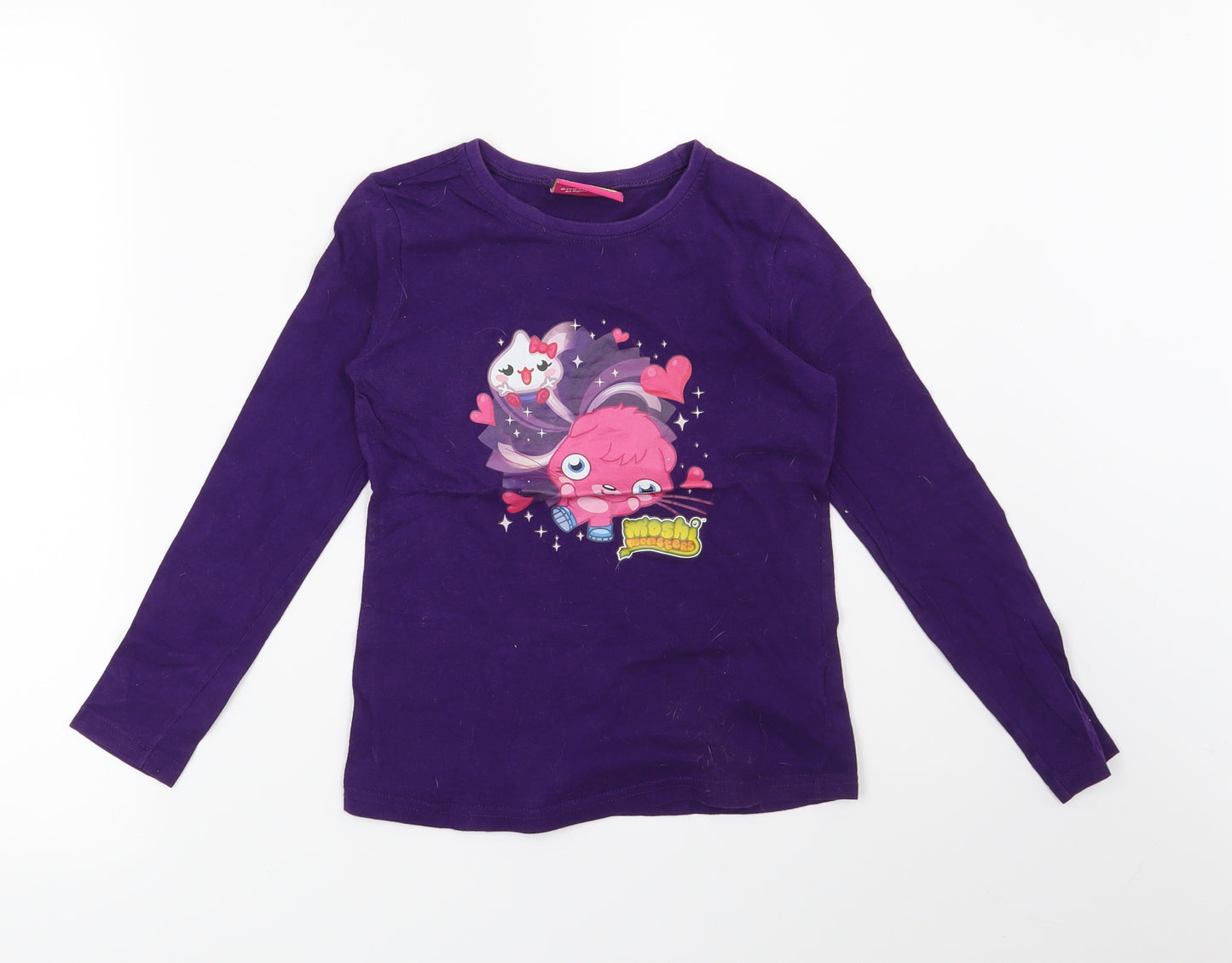 Preworn Girls Purple   Basic T-Shirt Size 7-8 Years  - Moshi Monsters