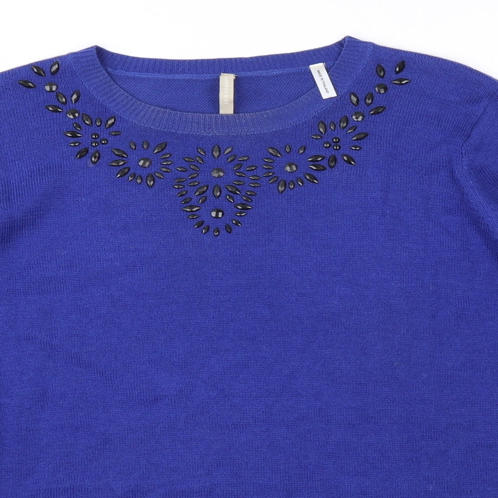 Anthology Womens Blue  Knit Pullover Jumper Size 12