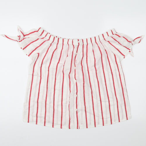 Papaya Womens White Striped  Basic Blouse Size 14