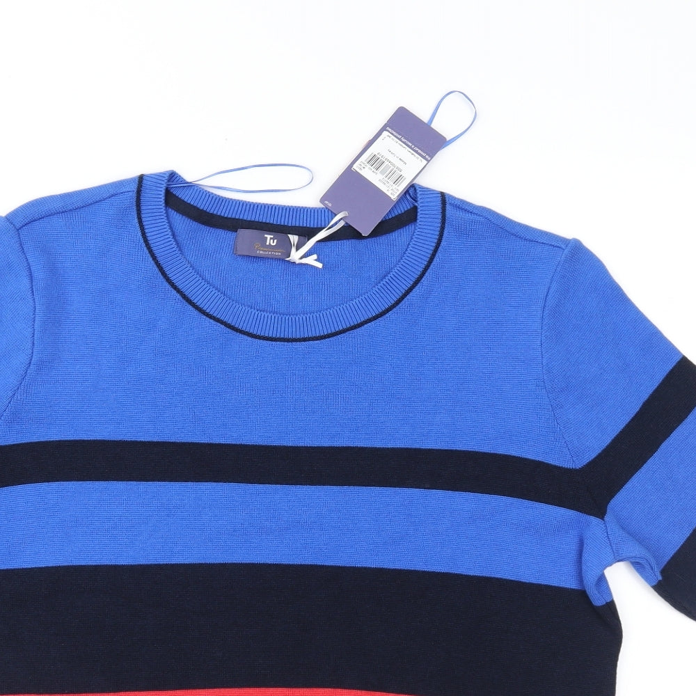 TU Womens Blue Striped Knit Pullover Jumper Size 16
