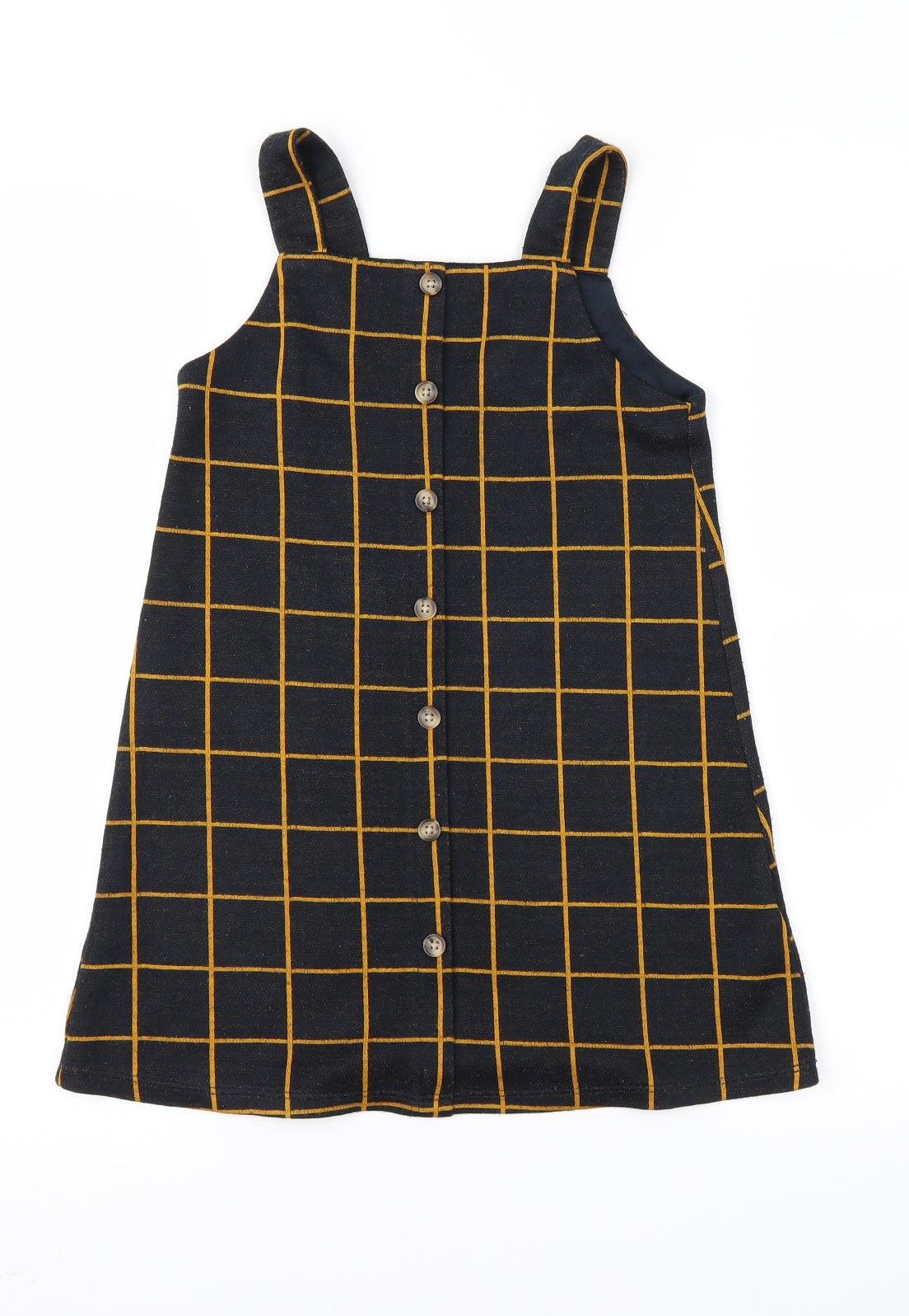 F&F Girls Black Check  Pinafore/Dungaree Dress  Size 6-7 Years