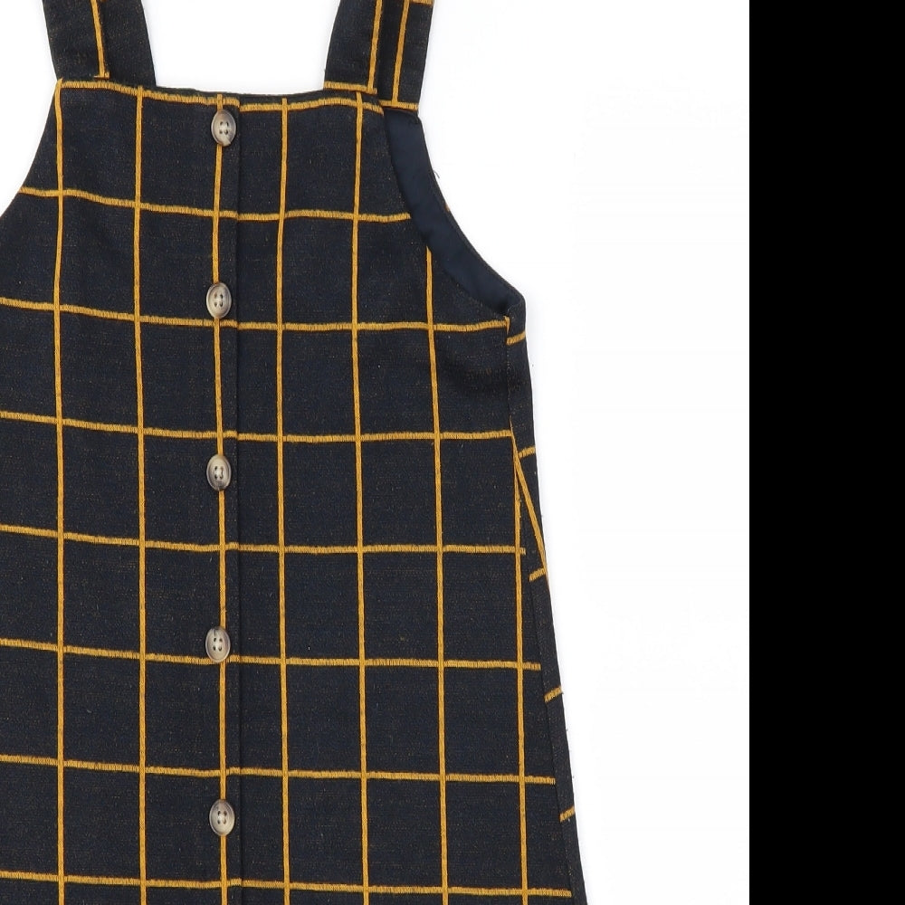 F&F Girls Black Check  Pinafore/Dungaree Dress  Size 6-7 Years