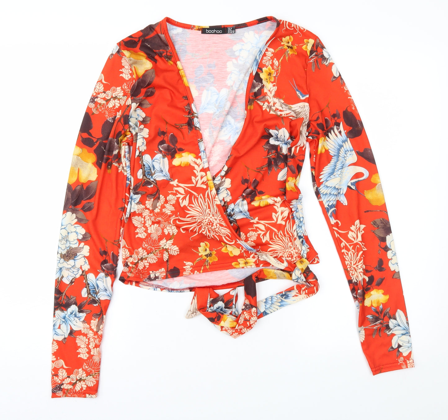 Boohoo Womens Red Floral  Basic Blouse Size 10