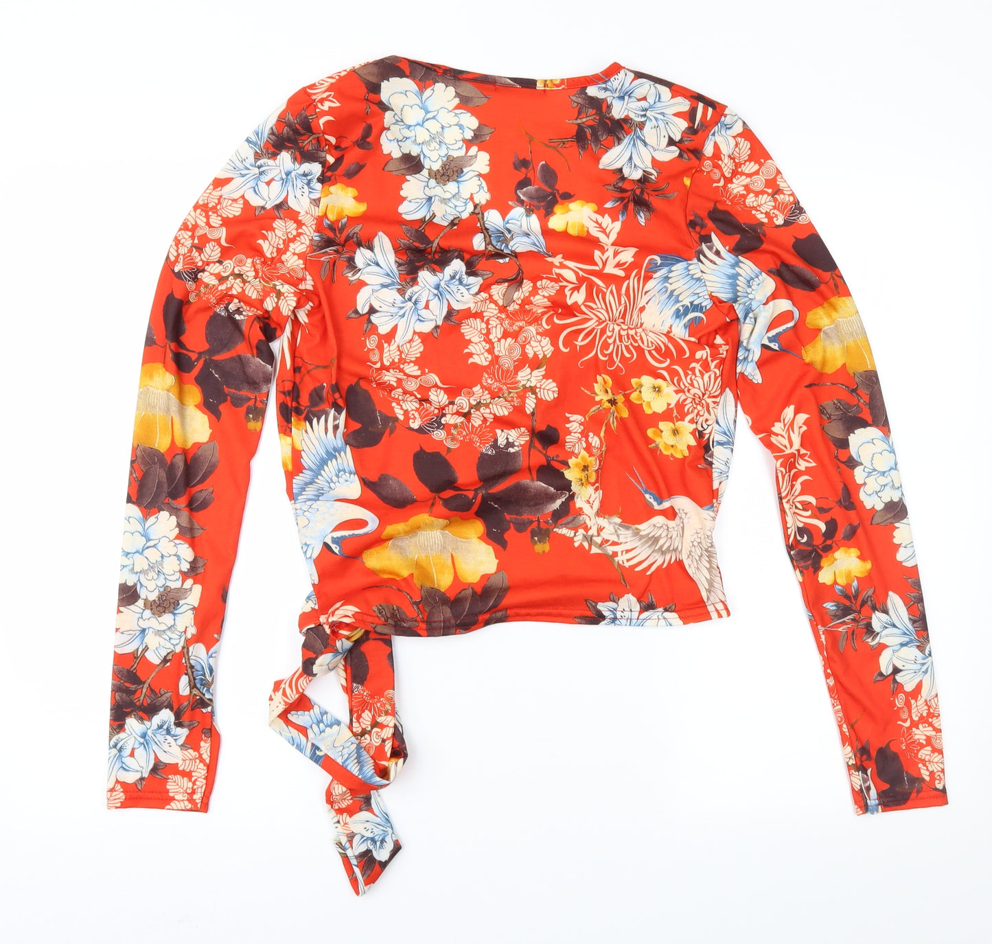 Boohoo Womens Red Floral  Basic Blouse Size 10
