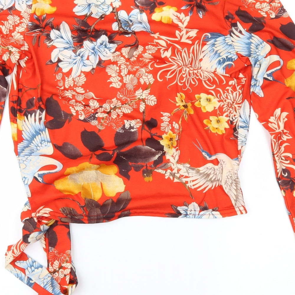 Boohoo Womens Red Floral  Basic Blouse Size 10