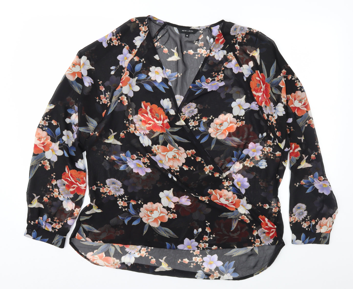 New Look Womens Black Floral  Basic Blouse Size 16