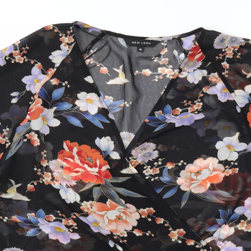 New Look Womens Black Floral  Basic Blouse Size 16