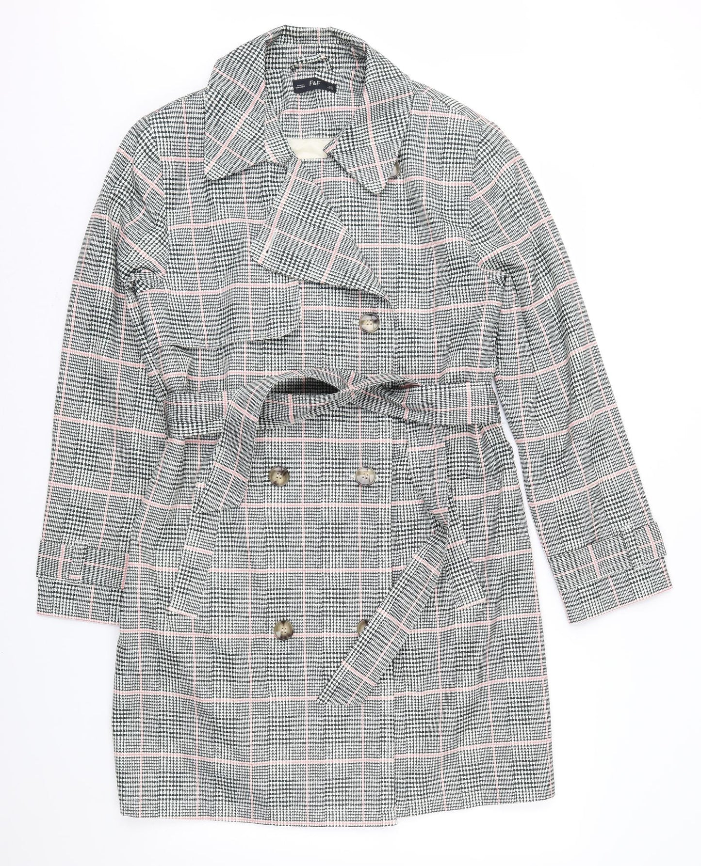 F&F Womens Black Houndstooth  Trench Coat Coat Size 12