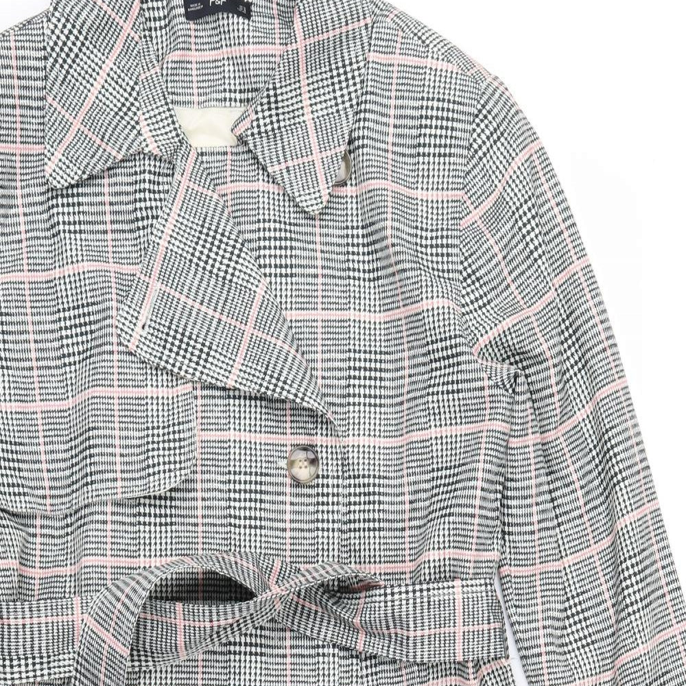 F&F Womens Black Houndstooth  Trench Coat Coat Size 12