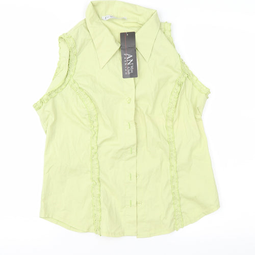 An Miss Club Womens Green   Basic Button-Up Size L