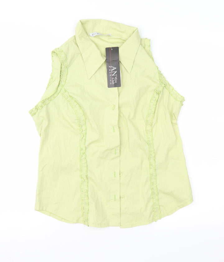 An Miss Club Womens Green   Basic Button-Up Size L